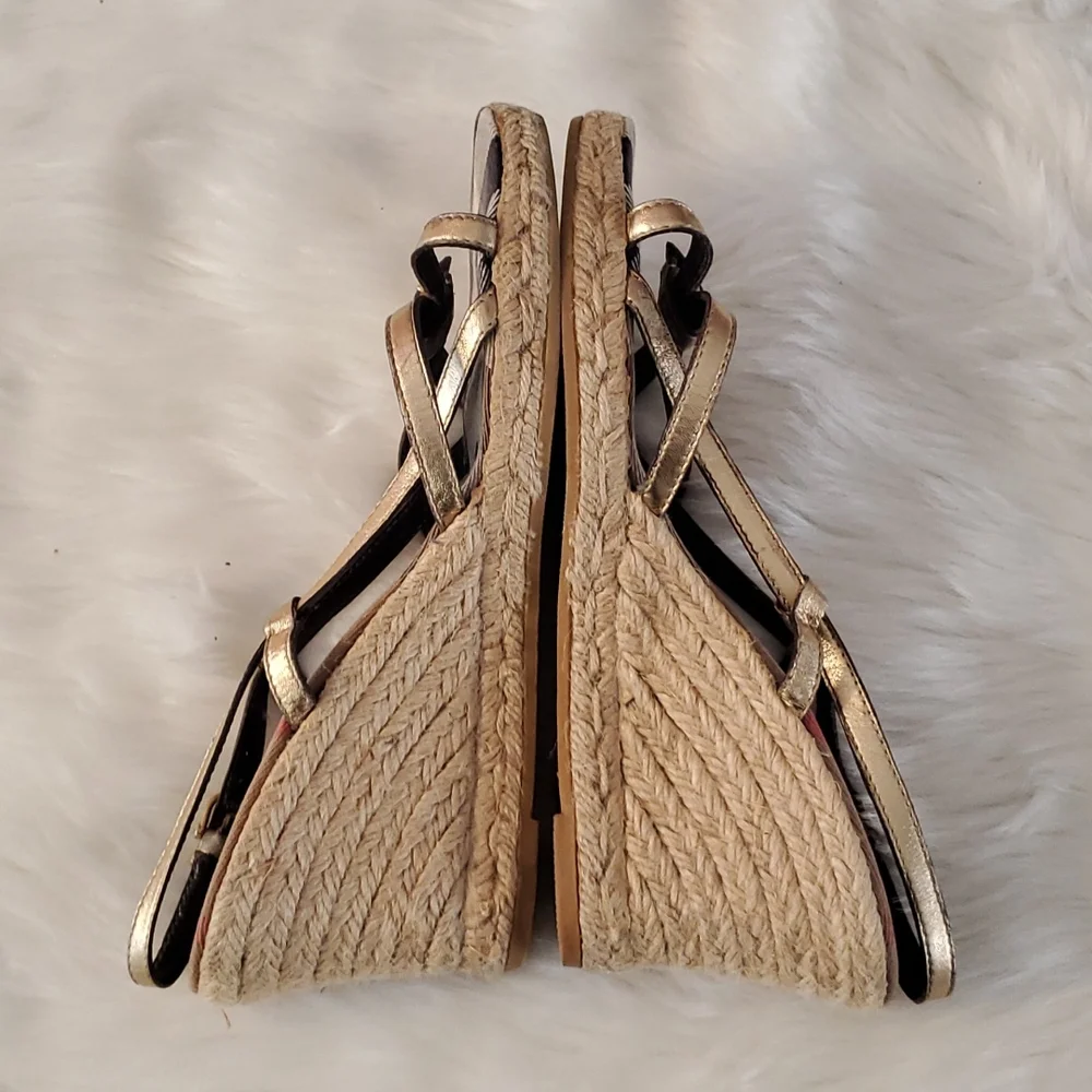 Burberry Women Espadrilles Sandals Size 40 Gold Logo Stripe